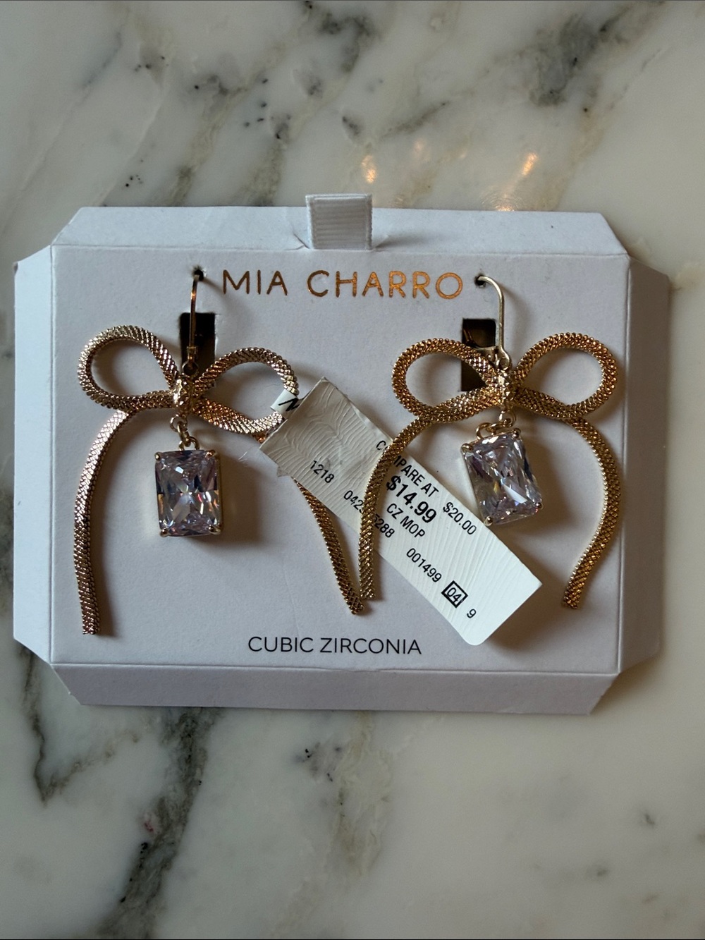 NWT Mia Charro Gold Bow Cubic Zirconia Drop Earrings Statement Dangle